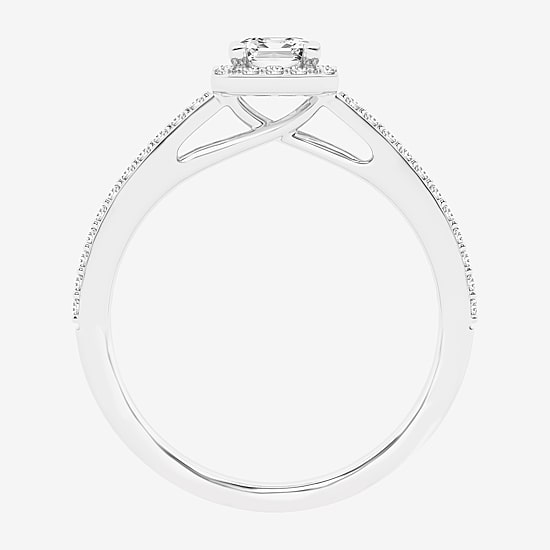 (G / Si1-Si2) Womens 1 CT. T.W. Lab Grown White Diamond 10K Gold Side Stone Halo Engagement Ring