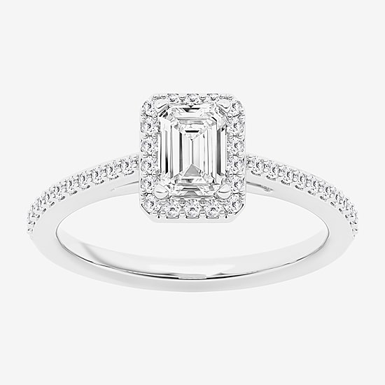 (G / Si1-Si2) Womens 1 CT. T.W. Lab Grown White Diamond 10K Gold Side Stone Halo Engagement Ring