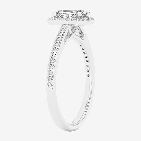 (G / Si1-Si2) Womens 1 CT. T.W. Lab Grown White Diamond 10K Gold Side Stone Halo Engagement Ring