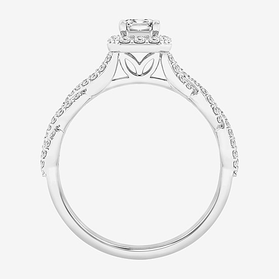 (G / Si1-Si2) Womens 1 CT. T.W. Lab Grown White Diamond 10K Gold Side Stone Halo Engagement Ring