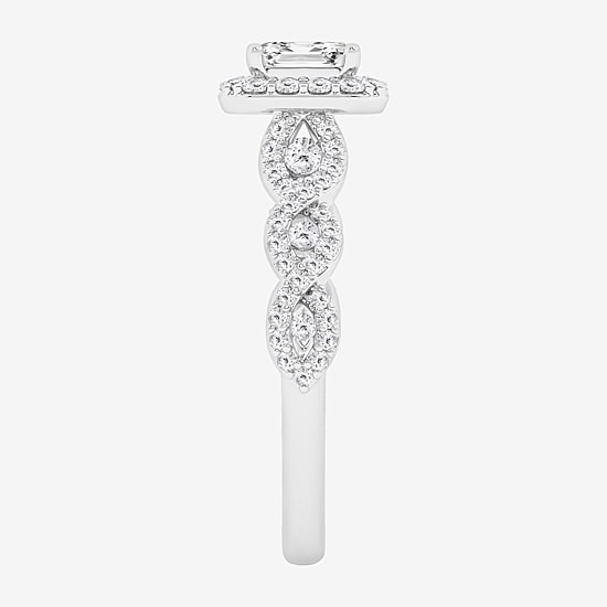 (G / Si1-Si2) Womens 1 CT. T.W. Lab Grown White Diamond 10K Gold Side Stone Halo Engagement Ring