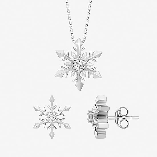 Enchanted Disney Fine Jewelry (I, I2) Womens 1/5 CT. Lab Grown White Diamond Snowflake 2-pc. Pendant Necklace Set