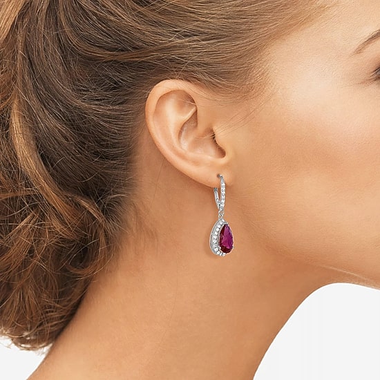 Lab-Created Ruby & White Sapphire Sterling Silver Earrings