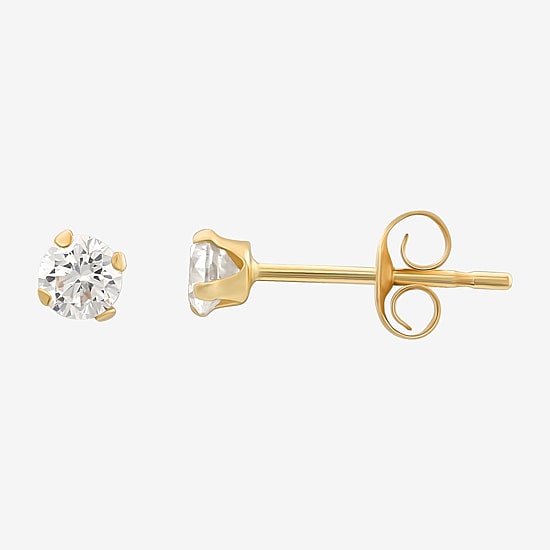 Cubic Zirconia 14K Gold 3mm Round Stud Earrings