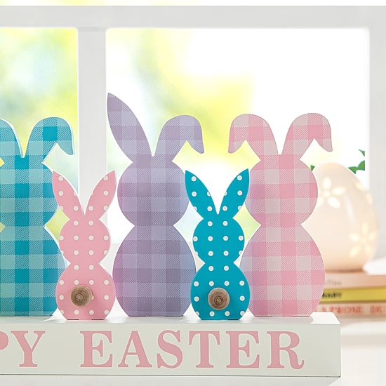 Glitzhome Wooden Bunny Family Easter Tabletop Decor