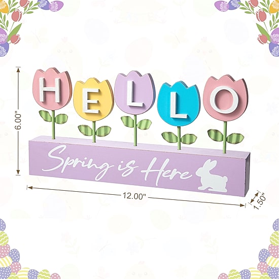 Glitzhome Wooden/Metal Tulips Easter Tabletop Decor