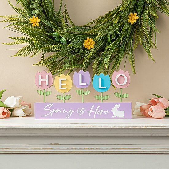Glitzhome Wooden/Metal Tulips Easter Tabletop Decor