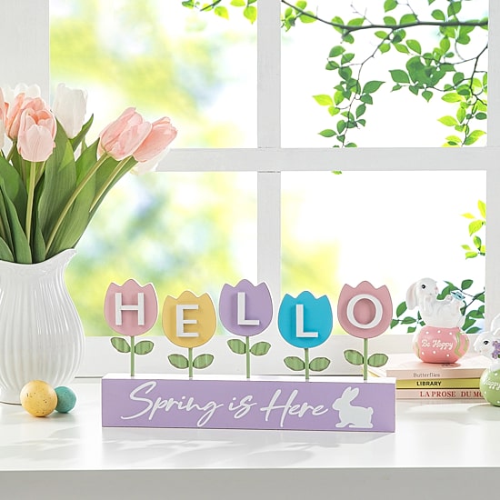 Glitzhome Wooden/Metal Tulips Easter Tabletop Decor