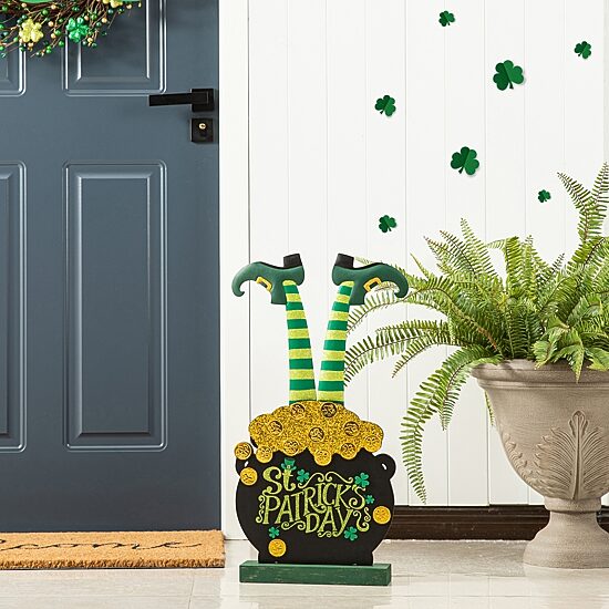 Glitzhome Pot Of Gold  Decor St. Patricks Day Porch Sign