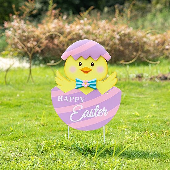 Glitzhome Metal Chick Egg Easter Yard Art