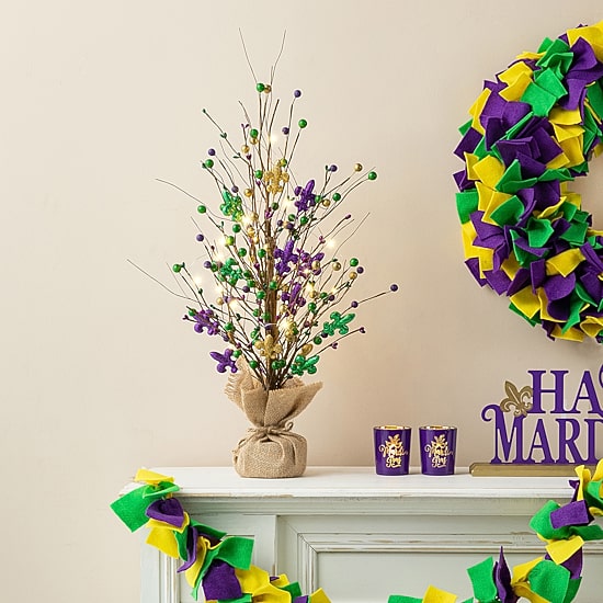 Glitzhome Lighted Mardi Gras Tree Tabletop Decor