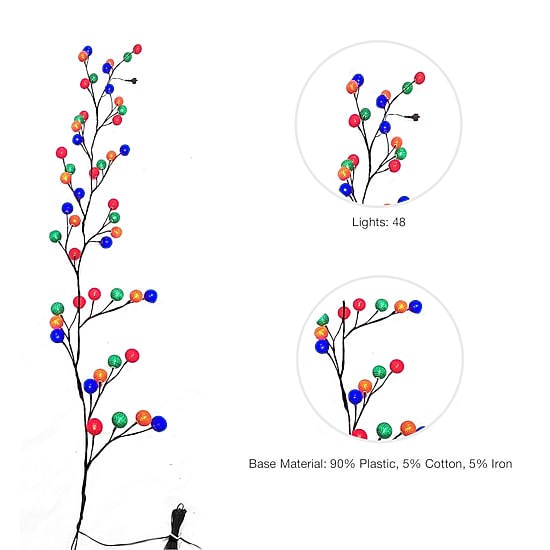 Kurt Adler Multicolor Cotton Ball Pre-Lit Christmas Indoor Garland