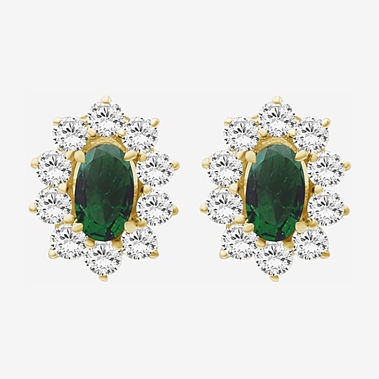 Womens Oval-cut Gemstone & 1/2 CT. T.W. Lab-Grown Diamond 10K Gold 9.4mm Stud Earrings