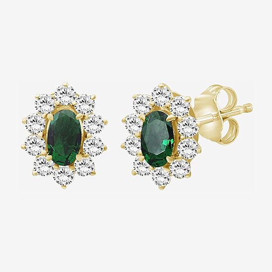 Womens Oval-cut Gemstone & 1/2 CT. T.W. Lab-Grown Diamond 10K Gold 9.4mm Stud Earrings