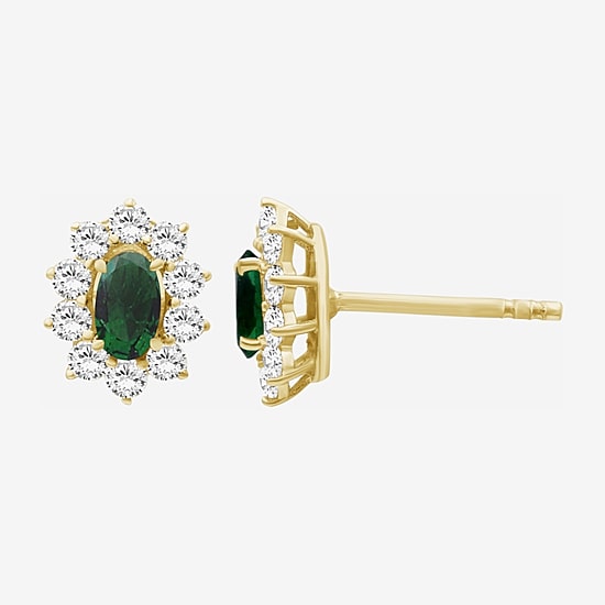 Womens Oval-cut Gemstone & 1/2 CT. T.W. Lab-Grown Diamond 10K Gold 9.4mm Stud Earrings