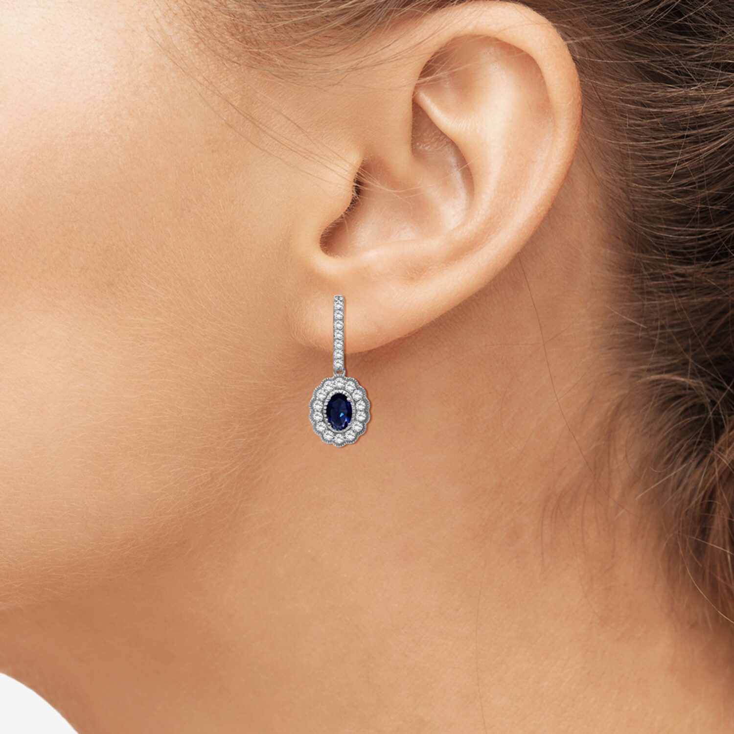 Womens Oval-cut Gemstone & 3/4 CT. T.W. Lab-Grown Diamond 10K Gold Drop Earrings