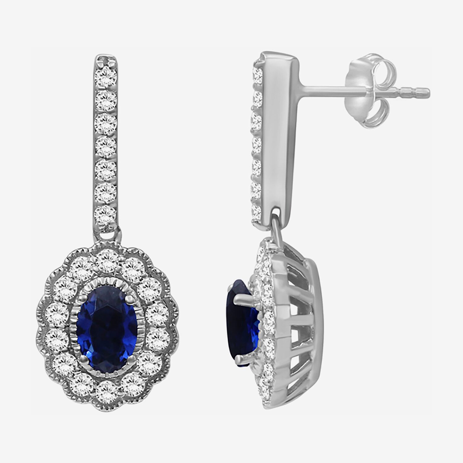 Womens Oval-cut Gemstone & 3/4 CT. T.W. Lab-Grown Diamond 10K Gold Drop Earrings
