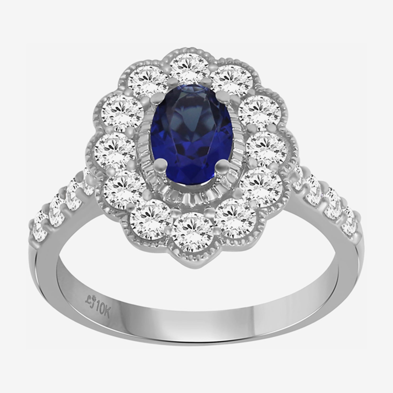 Womens Oval-cut Gemstone & 1 CT. T.W. Lab-Grown Diamond 10K Gold Halo Cocktail Ring