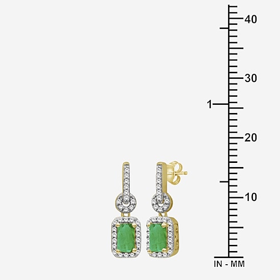 Womens Emerald-cut Gemstone & 1/7 CT. T.W. Natural Diamond 10K Gold Drop Earrings