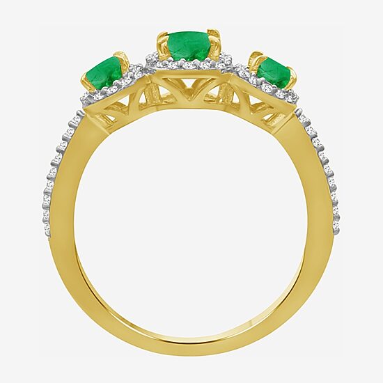 Womens Gemstone & 1/5 CT. T.W. Natural Diamond 10K Gold Oval 3-Stone Cocktail Ring