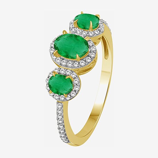 Womens Gemstone & 1/5 CT. T.W. Natural Diamond 10K Gold Oval 3-Stone Cocktail Ring