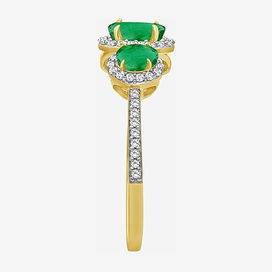 Womens Gemstone & 1/5 CT. T.W. Natural Diamond 10K Gold Oval 3-Stone Cocktail Ring