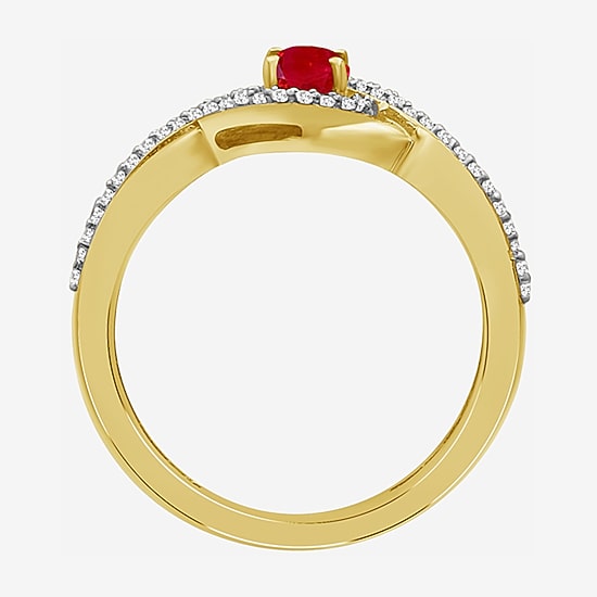 Womens Gemstone & 1/10 CT. T.W. Natural Diamond 10K Gold Oval Cocktail Ring