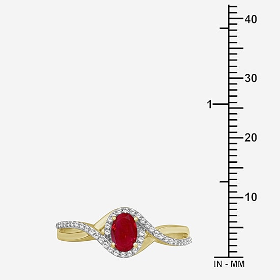 Womens Gemstone & 1/10 CT. T.W. Natural Diamond 10K Gold Oval Cocktail Ring