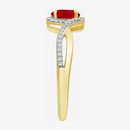 Womens Gemstone & 1/10 CT. T.W. Natural Diamond 10K Gold Oval Cocktail Ring