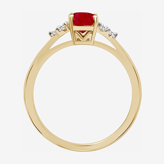 Womens Gemstone & 1/10 CT. T.W. Natural Diamond 10K Gold Oval Cocktail Ring