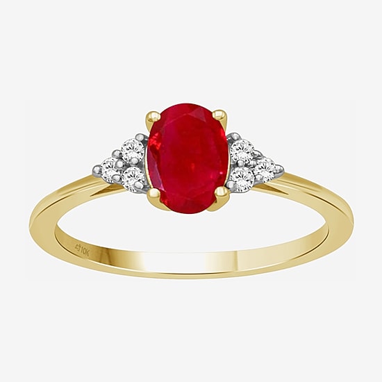 Womens Gemstone & 1/10 CT. T.W. Natural Diamond 10K Gold Oval Cocktail Ring
