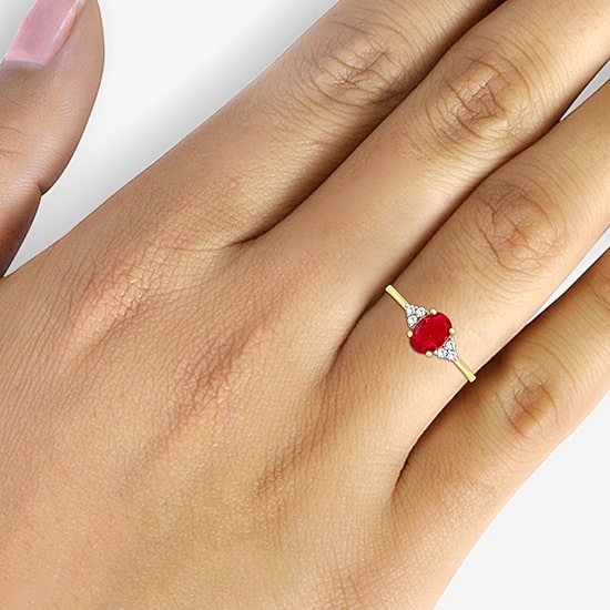 Womens Gemstone & 1/10 CT. T.W. Natural Diamond 10K Gold Oval Cocktail Ring
