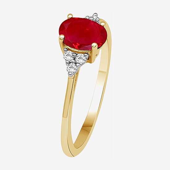 Womens Gemstone & 1/10 CT. T.W. Natural Diamond 10K Gold Oval Cocktail Ring