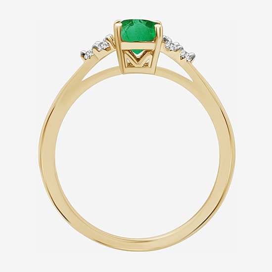 Womens Gemstone & 1/10 CT. T.W. Natural Diamond 10K Gold Oval Cocktail Ring
