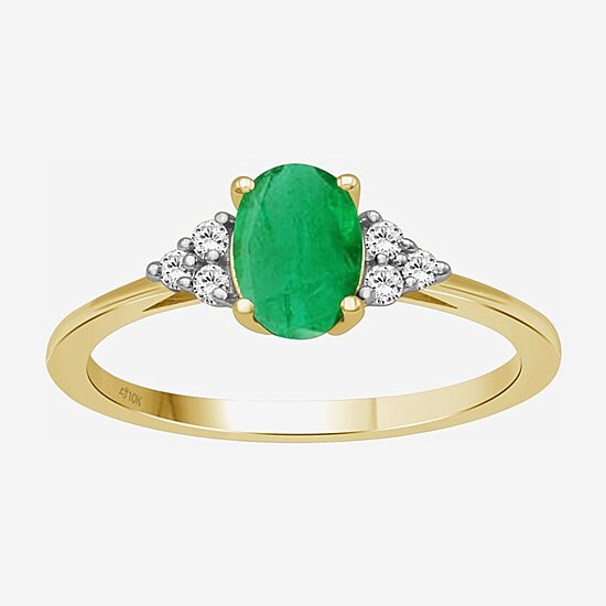 Womens Gemstone & 1/10 CT. T.W. Natural Diamond 10K Gold Oval Cocktail Ring