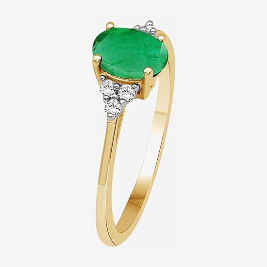 Womens Gemstone & 1/10 CT. T.W. Natural Diamond 10K Gold Oval Cocktail Ring