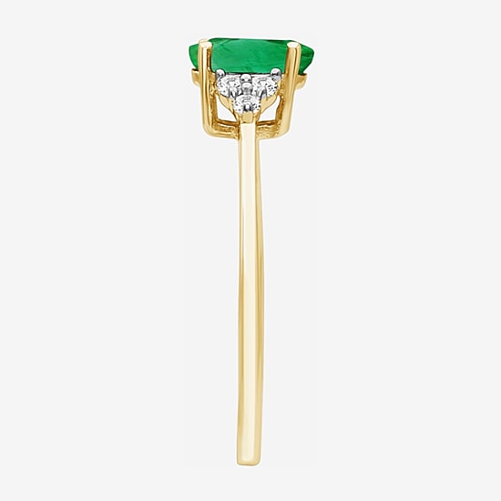 Womens Gemstone & 1/10 CT. T.W. Natural Diamond 10K Gold Oval Cocktail Ring