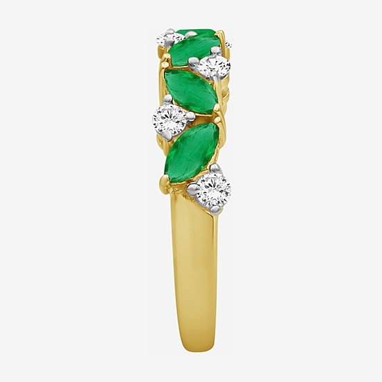 Womens 2MM Gemstone & 1/3 CT. T.W. Natural Diamond 10K Gold Marquise Band