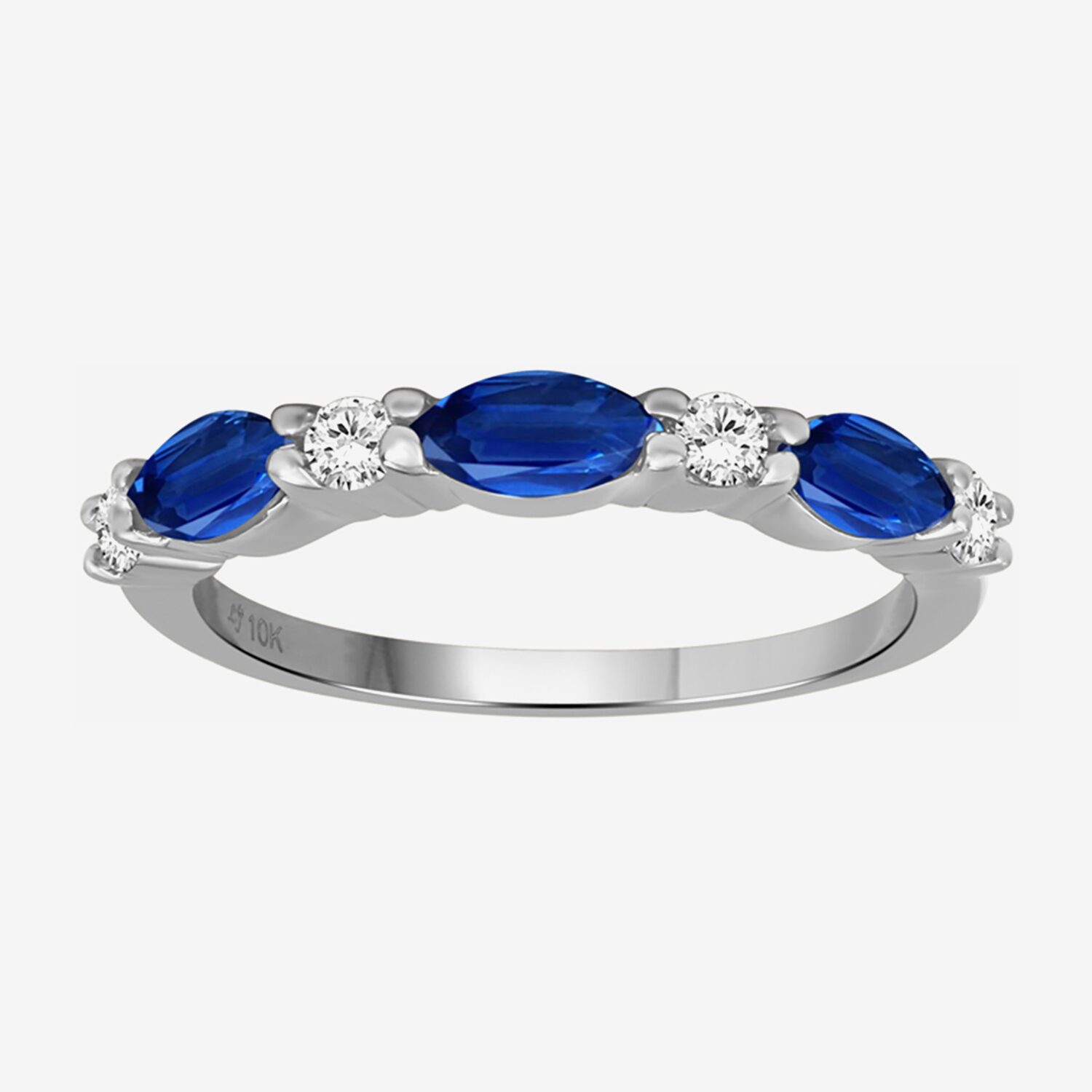 Womens Gemstone & 1/8 CT. T.W. Natural Diamond 10K Gold Marquise Band