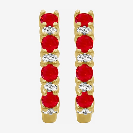Womens Gemstone & 1/10 CT. T.W. Natural Diamond 10K Gold 15.4mm Hoop Earrings