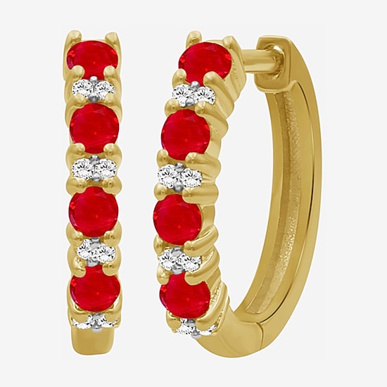 Womens Gemstone & 1/10 CT. T.W. Natural Diamond 10K Gold 15.4mm Hoop Earrings
