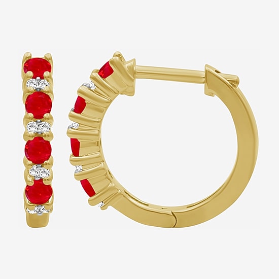 Womens Gemstone & 1/10 CT. T.W. Natural Diamond 10K Gold 15.4mm Hoop Earrings