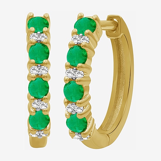 Womens Gemstone & 1/10 CT. T.W. Natural Diamond 10K Gold 15.4mm Hoop Earrings