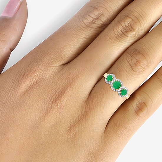 Womens Gemstone & 1/5 CT. T.W. Natural Diamond 10K Gold 3-Stone Cocktail Ring
