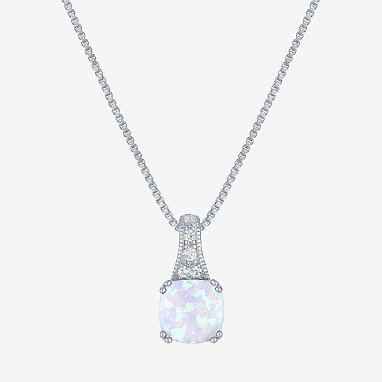 Gemstone Sterling Silver Cushion Pendant Necklace