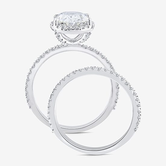 Signature By Modern Bride (G / Si1-Si2) Womens 3 3/4 CT. T.W. Lab Grown White Diamond 14K Gold Oval Side Stone Halo Bridal Set