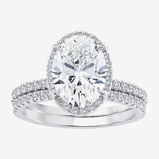 Signature By Modern Bride (G / Si1-Si2) Womens 3 3/4 CT. T.W. Lab Grown White Diamond 14K Gold Oval Side Stone Halo Bridal Set