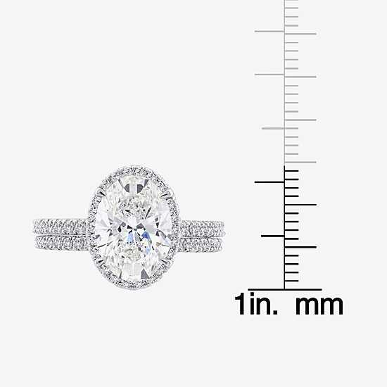 Signature By Modern Bride (G / Si1-Si2) Womens 3 3/4 CT. T.W. Lab Grown White Diamond 14K Gold Oval Side Stone Halo Bridal Set