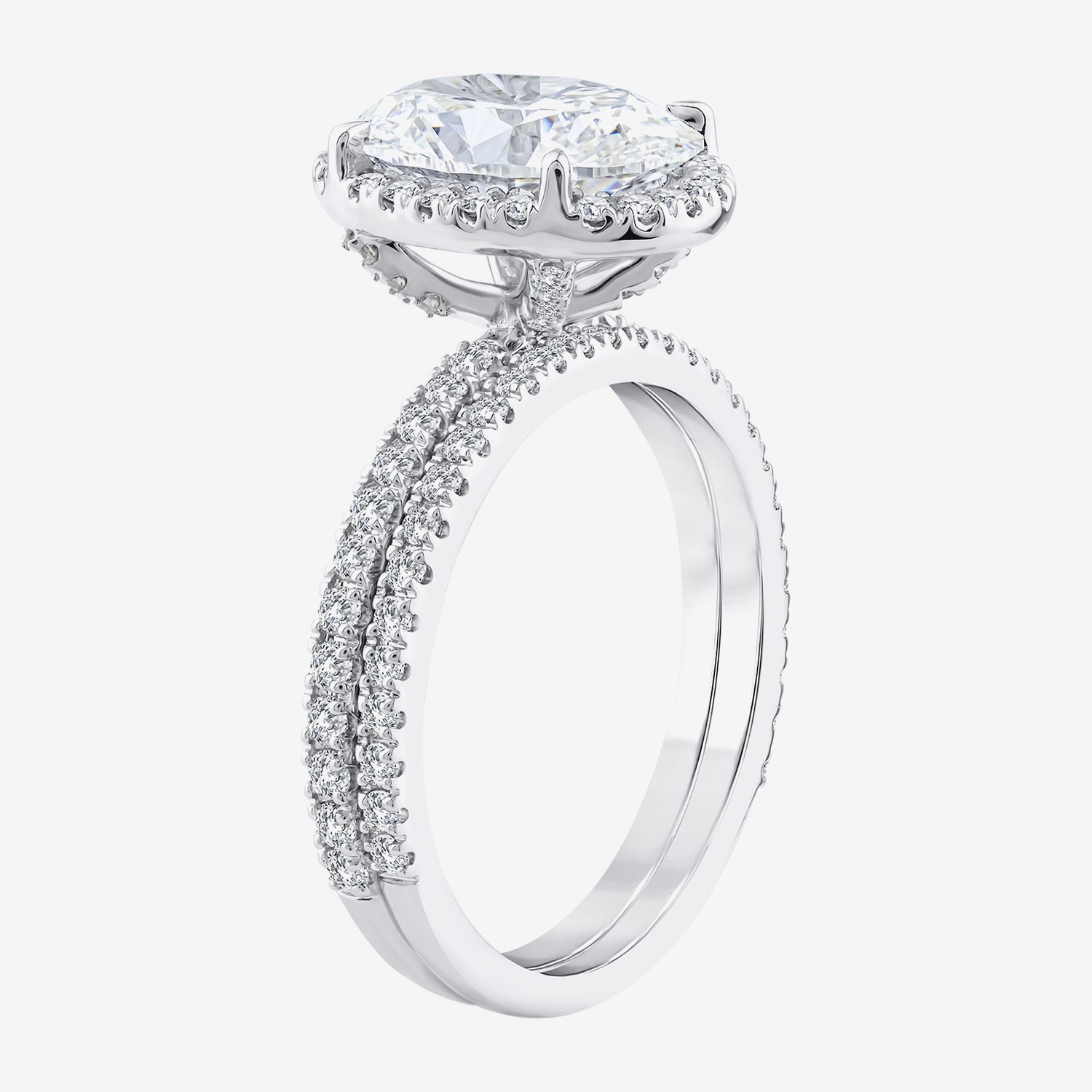 Signature By Modern Bride (G / Si1-Si2) Womens 3 3/4 CT. T.W. Lab Grown White Diamond 14K Gold Oval Side Stone Halo Bridal Set