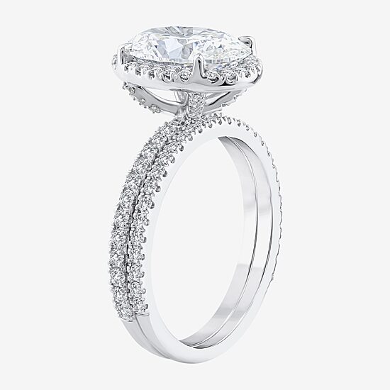 Signature By Modern Bride (G / Si1-Si2) Womens 3 3/4 CT. T.W. Lab Grown White Diamond 14K Gold Oval Side Stone Halo Bridal Set